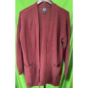 GAP Long Sleeve Sweater Open Front Textured Knit Cardigan Red Womens Size M NWT